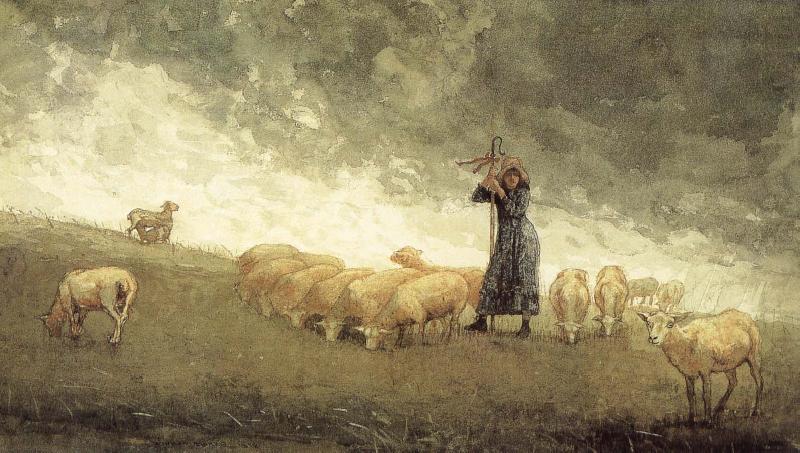 Shepherdess still control the sheep, Winslow Homer